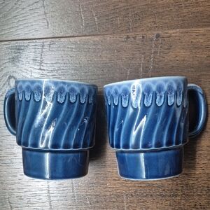 Pair Of Vintage Stackable Mugs From Japan, Drip Design.